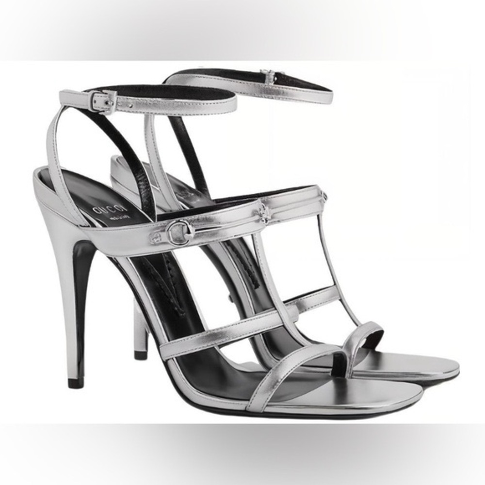 GUCCI | 100% Authentic Nappa Silk High Heel Sandals 39 size Argento